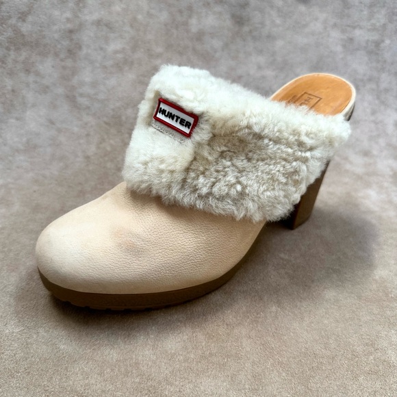 Hunter Bruson Amazonas Shearling Lined Leather Heeled Clog Mule Shoes 8 - Picture 5 of 10